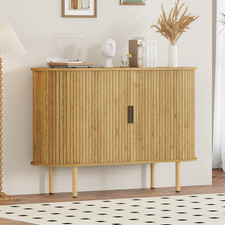 Mid Century Modern Sideboard Buffet Cabinet with Sliding Doors, Oak Finish