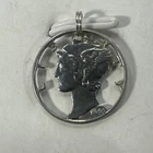 1944 Mercury Silver Dime Carved .900 Silver Pendant With Jump Ring For Chain