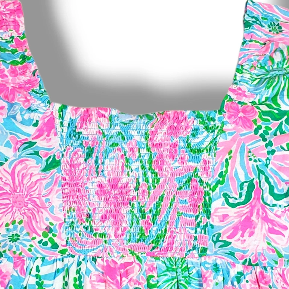 Lilly Pulitzer Mini Delaney Dress Girls XL 12-14 Amalfi Blue Leaf It Wild Preppy - Image 4 of 4
