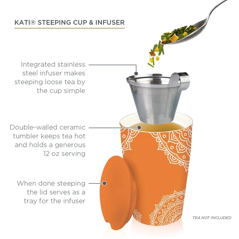Chakra Double-Walled Ceramic Kati Cup with Removable Stainless Steel Infuser ... - Image 3 of 4