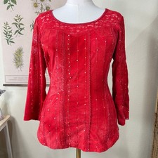 Y2k Red Embroidered Sequin Lace Top Vampire Romantic Goth Whimsigoth Witchy L XL