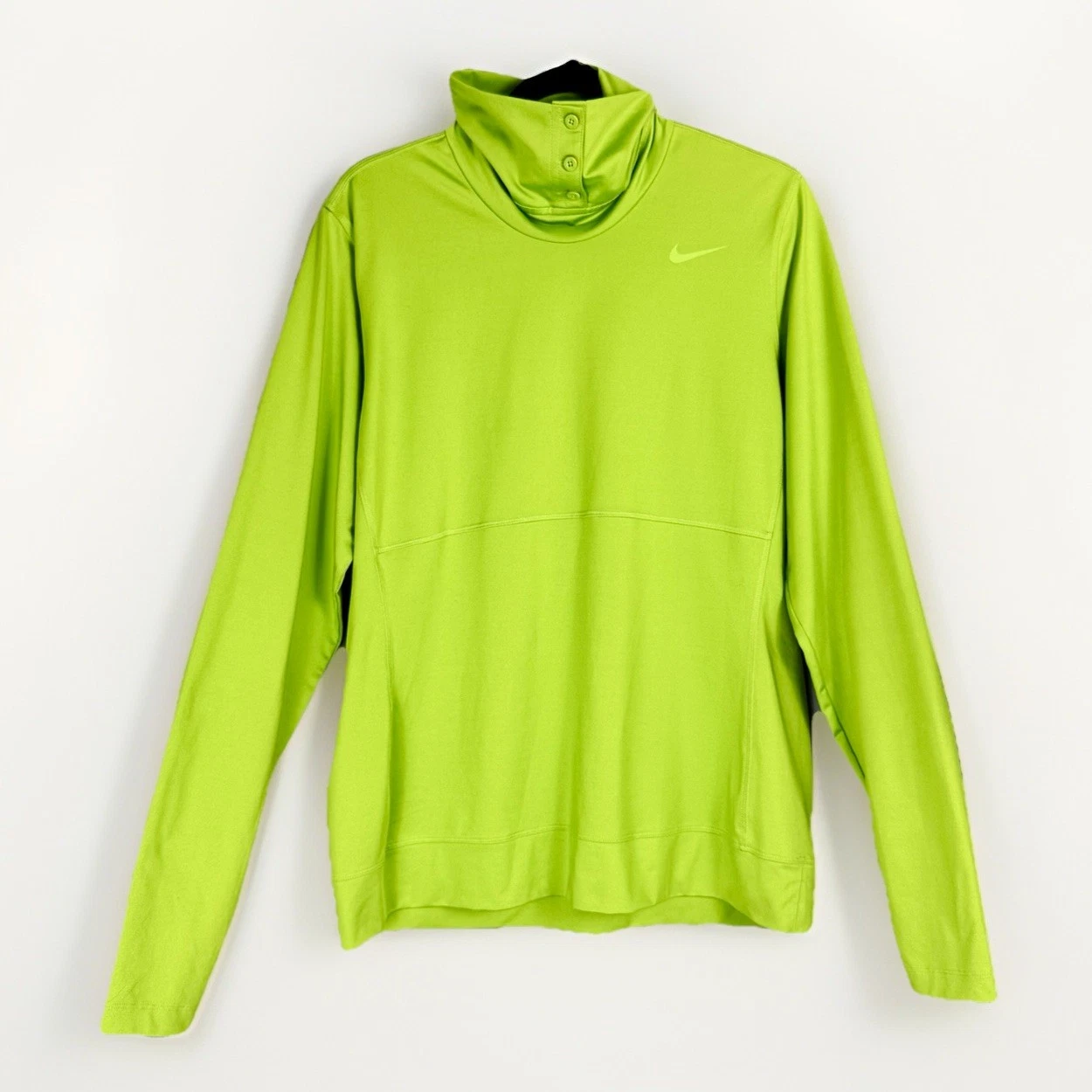 Nike Golf Dri Fit Sport Womens XL Lime Green Long Sleeve Button Turtle Neck UPF
