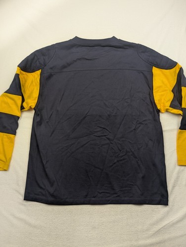 J Peterman Rugby Hombres XL Pullover Cuello Redondo Rayas Manga Camisa Azul Dorado - Imagen 9 de 10