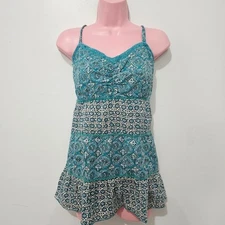 Vintage Y2K - Fashion Bug- Tank Top Ruffle Mixed Print - Size XL - Blue - Cotton