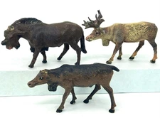 Elastolin Lineol x 3 Gnu Moose Elk Composite 1940s Toy Figures Damage Vtg