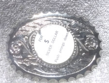 Silver Shiny Oval Western Belt Buckle Ready For Your Silver Dollar Or Stone