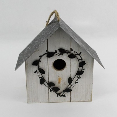 Hobby Lobby Vogelhaus Weiß Holz Mit Metall­dach Und Herzförmigen Blättern