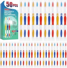 50 PCS Individually Wrapped Bulk Toothbrush Pack Disposable Toothbrush