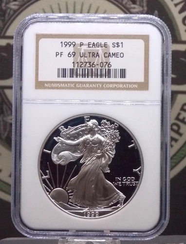 1999 "P" PROOF American *SILVER* Eagle $1 NGC PF69 Ultra Cameo #076 ECC&C, Inc.
