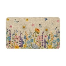 Floral Flowers Butterfly Daisy Lavender Spring Doormat, 17" x 29" Beige