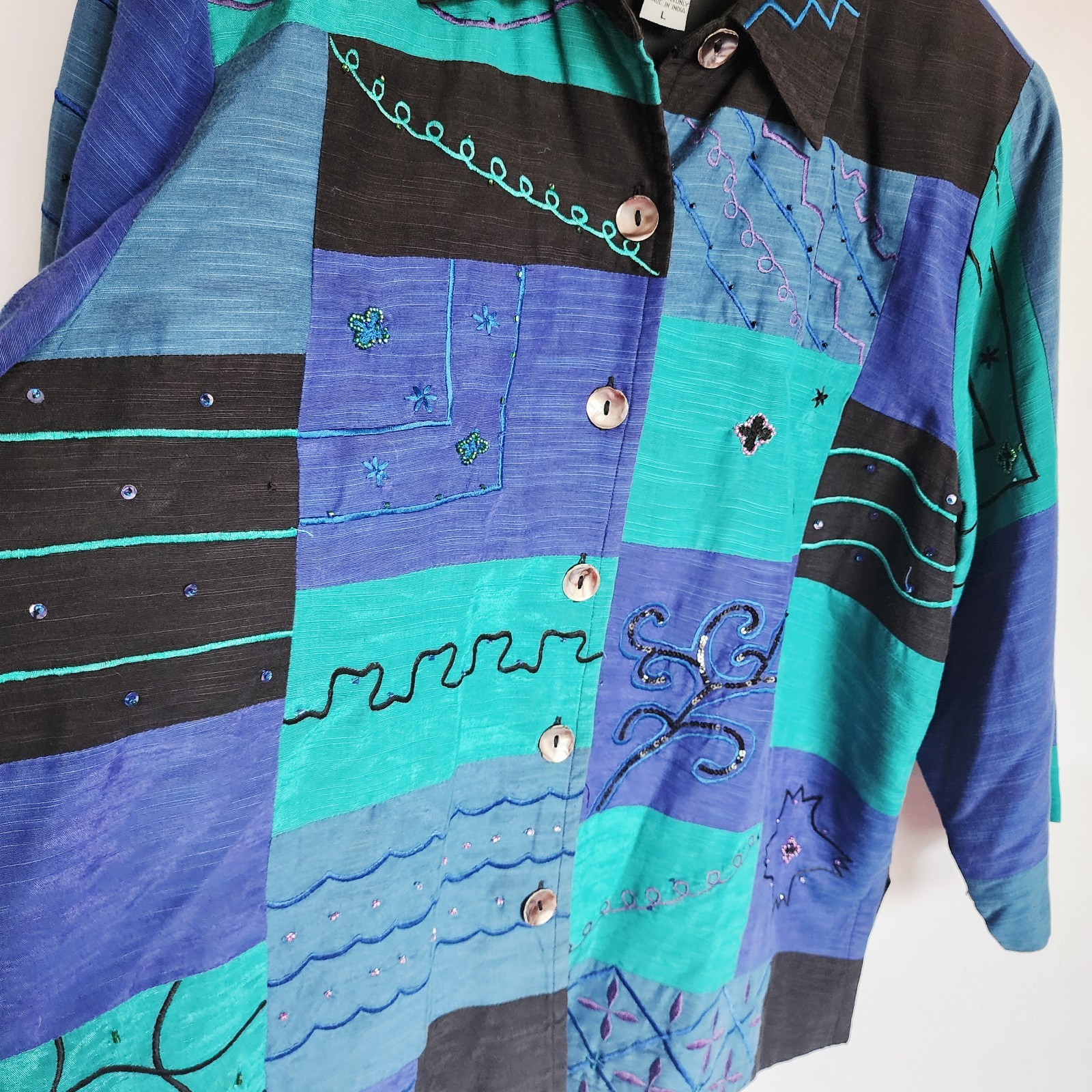 Vintage Indigo Moon Patchwork Jacket Large Blue T… - image 4