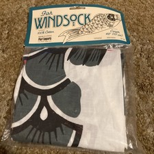 VTG Pier 1 imports Fish Windsock 48” grey/ red/yellow White New NOS 100% Cotton