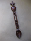 Vintage Hand-Carved Wooden Welsh Love Spoon ~ 3 Caged Balls, Cross & Heart