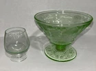 Vintage Uranium Hazel Atlas Glass FLORENTINE No. 2 Poppy & small brandy