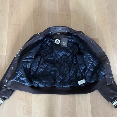ジャケット・アウター Stussy WALES BONNER LEATHER VARSITY M Wales Bonner Leather Varsity Jacket Brown