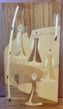 Vtg Wood Inlay Russian Home Scene Marquetry Art Wall Mid Century USSR Russia SEE