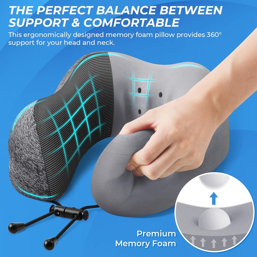 2 Pack Travel Neck Pillows for Airplane Sleeping with Removable Cover