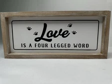 Tabletop Wall Distressed Wood Frame Love is a Four Legged Word Sign Pet Lovers