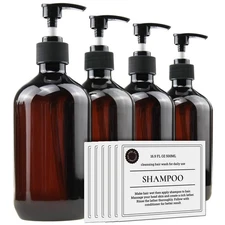 Empty Plastic Bottles with Pump Dispenser and Labels Included Refillable Travel