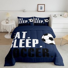 Soccer Comforter Set Deep Blue Football Bedding Set Full Size for Boys Girls ...