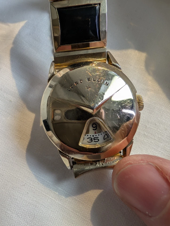 Lord Elgin "Chevron" Jump Hour Watch 1950s - Image 2 of 4