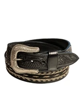 Hand Tooled Western Leather Belt With Horsehair Belts with Snaps Handtooled