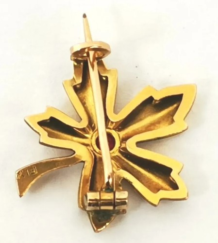 Broche prendedor de hoja de arce granate relleno de oro francés Francois Savard de colección c1910 - Imagen 11 de 15