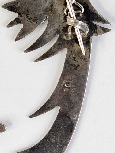 Vintage Sterling Silver Bird Hand Etched Brooch Pin marked 900 - Picture 4 of 4