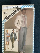 1980  s Simplicity 5866 NEW Men  s Pant/Shirts Front Pleat  Button Front Shirt 40