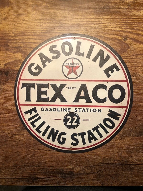 Texaco Filling Station Round Aluminum Sign 8” Diameter Man-cave/garage