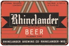 Rhinelander Beer Ad Reproduction Metal Sign FREE SHIPPING Pilsner Bar 8 x 12