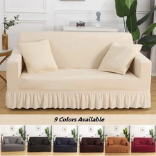 1/2/3/4 Seater Stretch Sofa Skirt Cover Slipcover with Skirt Armchair Protector