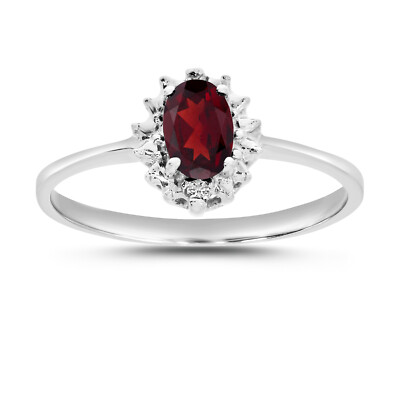 Ring 14 Karat Weißgold ovaler Granat und Diamant