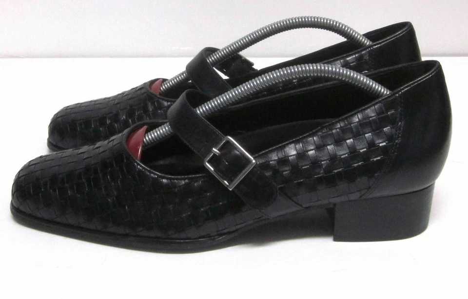 DREW WOMEN'S (10.5 N) TRISH MARY JANE BLACK WOVEN LEATHER ORTHOTIC ADJ. STRAPS - Image 3 of 4