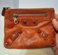 BALENCIAGA Leather Classic Porte Monnaie Zip Coin Purse/ wallet orange -A17