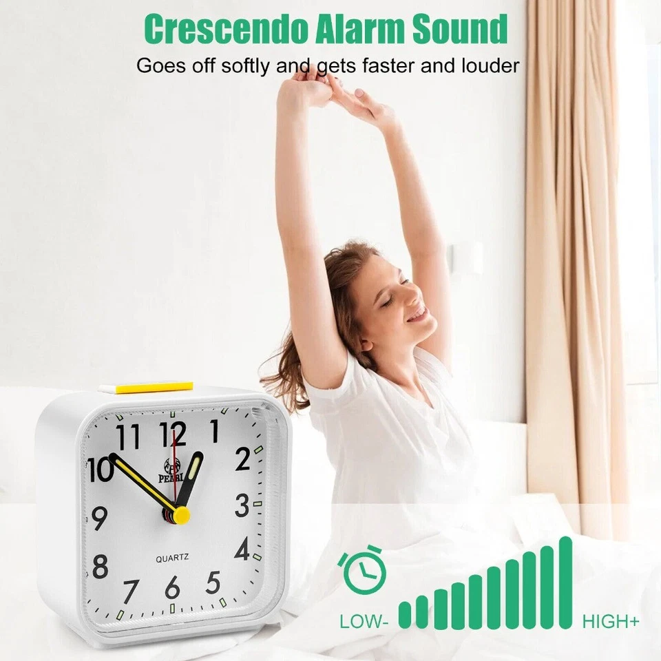 LED Desk Alarm Clock Nightlight Snooze Quiet Non Ticking Battery Powered Bedroom - Image 3 of 4