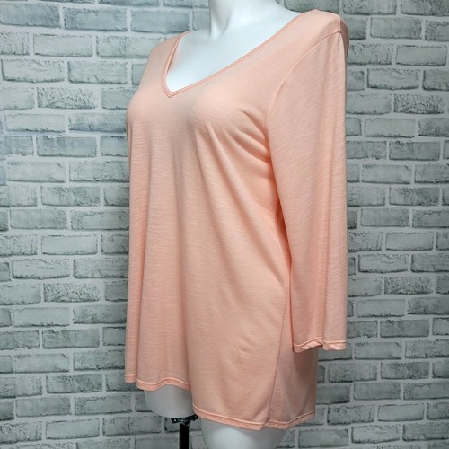 Torrid 1X Peach Slub Knit 3/4 Chiffon Inset Crisscross Back Babydoll Top - Picture 4 of 8
