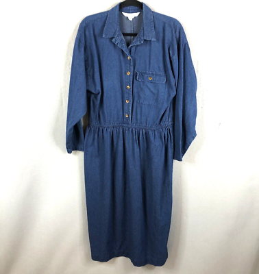 Vintage Denim Dress Womens 14 Blue Jean Modest Long Farmhouse Chore Western | eBay Vintage Denim Dress Womens 14 Blue Jean Modest Long Farmhouse Chore Western | eBay