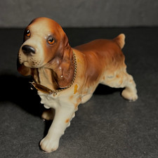 Vtg Shafford Porcelain Springer Spaniel Figurine w/Metal Chain Collar 3.5" x 5"