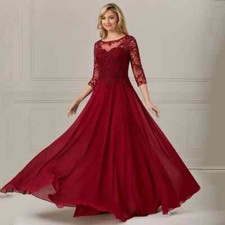 Elegant Mother of the Bride Dresses 3/4 Sleeve Applique Chiffon Party Prom Gowns