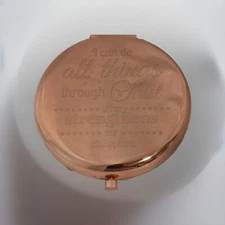 Rose Golden Makeup Mirror Purse Compact Engraved I Can Do All Things thru Christ