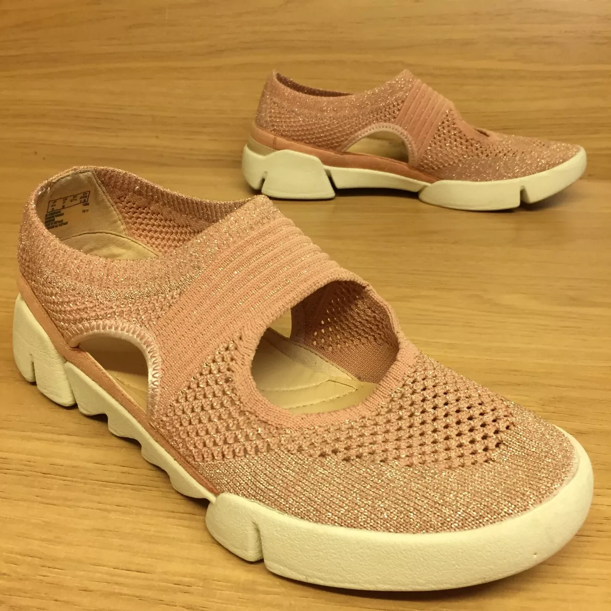 Clarks Trigenic Trainers Womens UK 4.5 D Tri Blossom Mesh Pink Sparkle Slip On