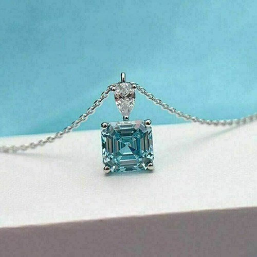Ciondolo taglio Asscher diamante blu 5 ct. con grande lucentezza e lucentezza certificata - Foto 2 di 3