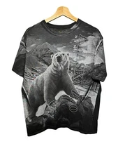 Vintage Alaska Zoo AOP T-Shirt Black Sz L Polar Bear Nature USA Rare 