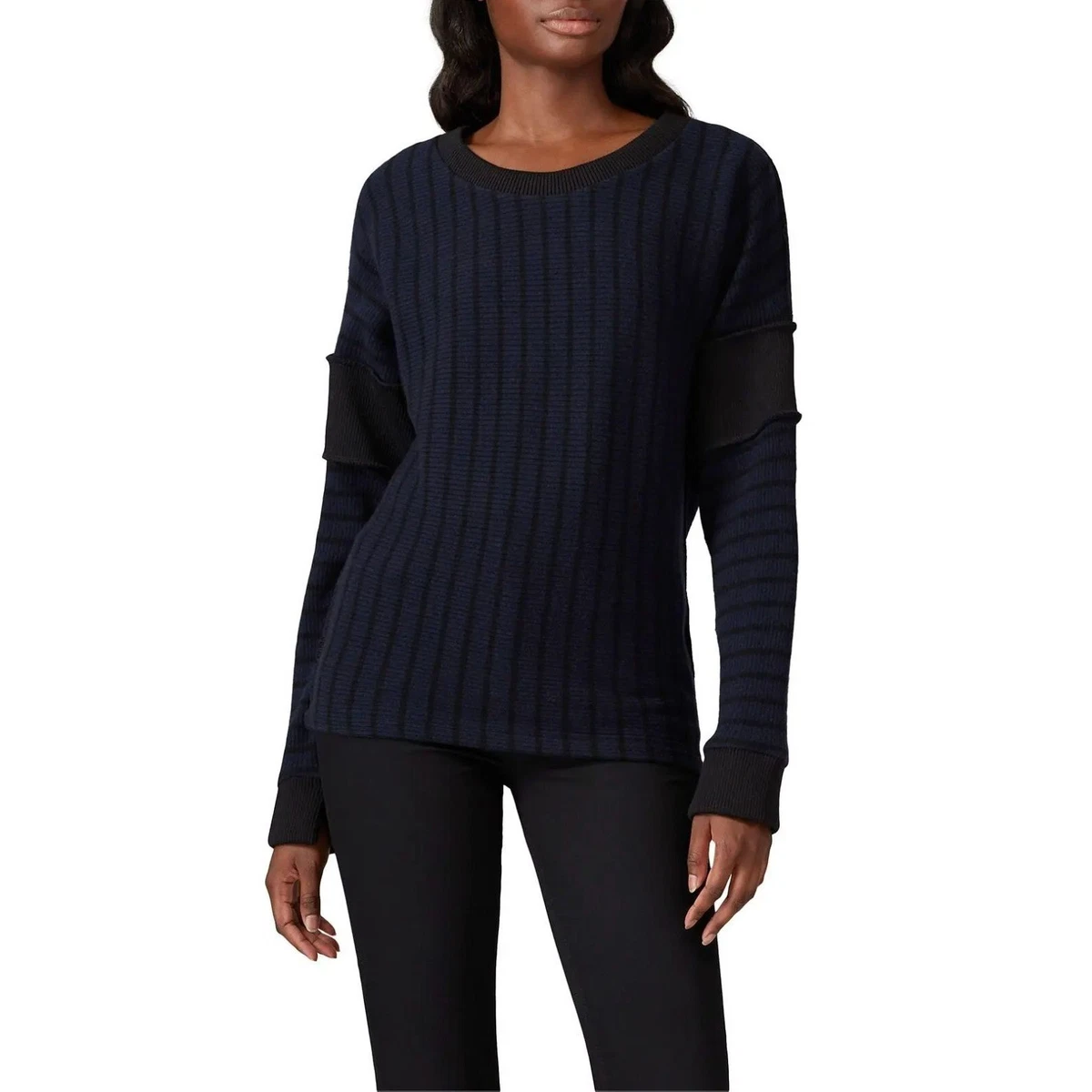 MM6 Maison Margiela Long Sleeve Striped Knit Ribbed Sweater Navy Blue  Womens