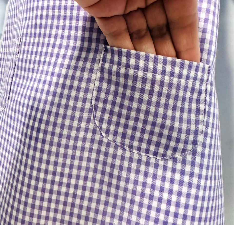 手工制作女孩 4T 有内衬连衣裙紫色和白色格子 A 字十字背经典 — 第 4/4 张图片