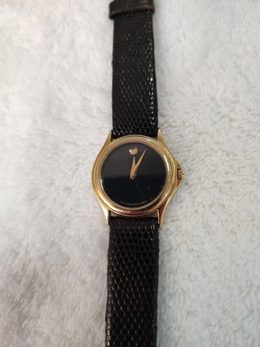 Movado 87 E4 0863 Black Face Black Leather Sapphire Crystal Watch -USED- W68 - Picture 3 of 8