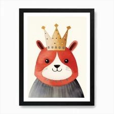 Little Red Panda 1 Wearing A Crown  Framed Wall Art Poster Canvas Print Picture