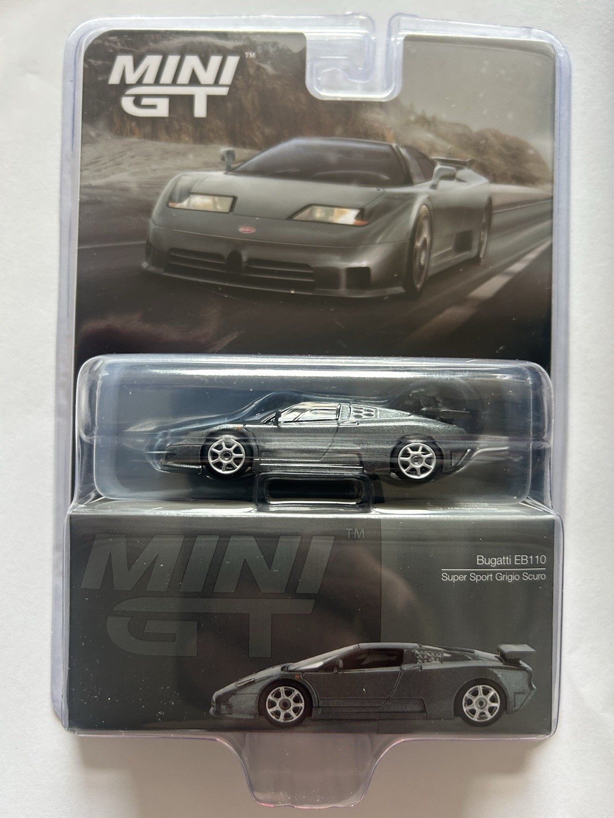 Mini GT 1:64 Bugatti EB110 Super Sport Grigio Scuro #1002 Blister Packaging