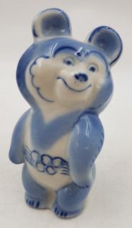 Vintage Gzhel Misha Bear Moscow Olympic Mascot Porcelain Figurine USSR 1980